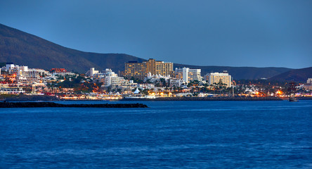 Fototapeta premium Panoramic view of the Illuminated Las Americas at night