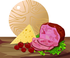  Cheese, beef and tomatoes on white background