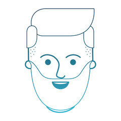 male face with beard and side parted hairstyle in degraded blue silhouette vector illustration