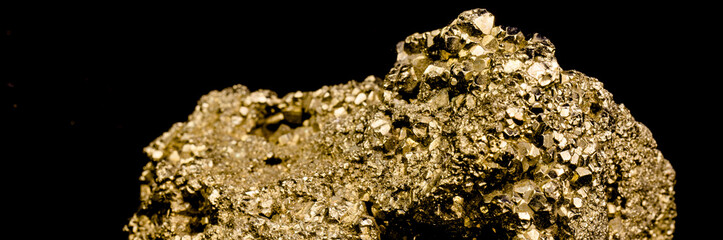 Staircase made of many cubic pyrite crystals, cut, close-up, false gold
