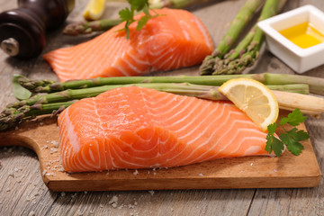 raw salmon fish on board