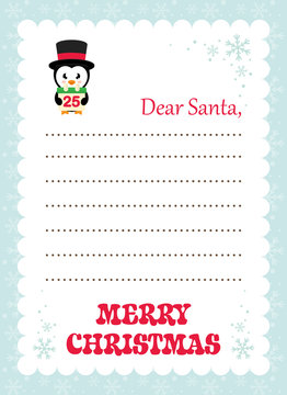 cartoon letter to santa penguin with calendar