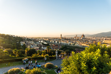 Obraz premium Florence, ITALY - October, 2017: Beautiful cityscape skyline of Firenze, Italy, with the bridges over the river Arno