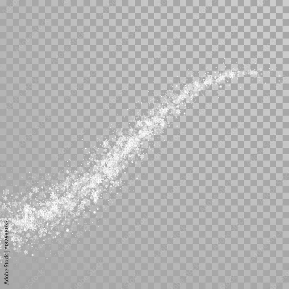 Aufkleber christmas sparkling snowflakes tail of glittering snow particles with shimmer light effect on white 