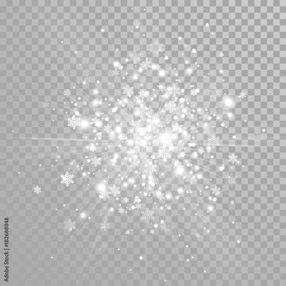 Aufkleber christmas sparkling snow and glittering snowflakes confetti on white transparent background. vector 