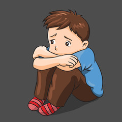 Cartoon Lonely Boy - Vector Illustration