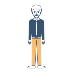 man full body with shirt and tie and pants and shoes with short hair and goatee beard in color sections silhouette vector illustration