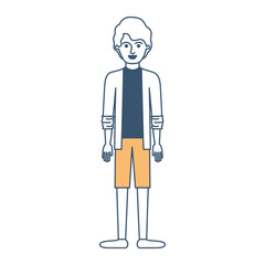 man full body with shirt and jacket and short pants and shoes with short wavy hair in color sections silhouette vector illustration