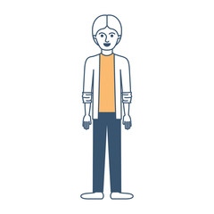 man full body with shirt and jacket and pants and shoes with middle part hairstyle in color sections silhouette vector illustration
