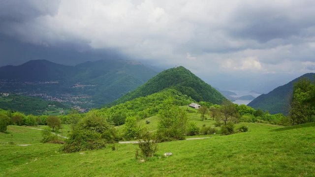 Landscape near Como lake between mountains in Italy, timelapse 4k
