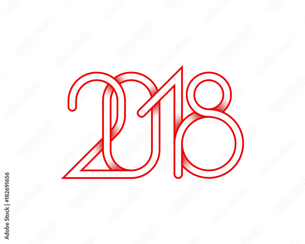 Poster 2018 red plexus of numbers for happy new year greeting card design.