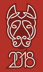 2018 Chinese New Year greeting card template. Dog head and numbers design elements.