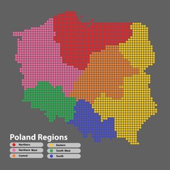 Fototapeta premium Poland Map of circle shape with the regions colorful in bright colors on white background. Vector illustration dotted style.