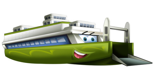 Fototapeta premium cartoon scene with happy ferryboat illustration for children