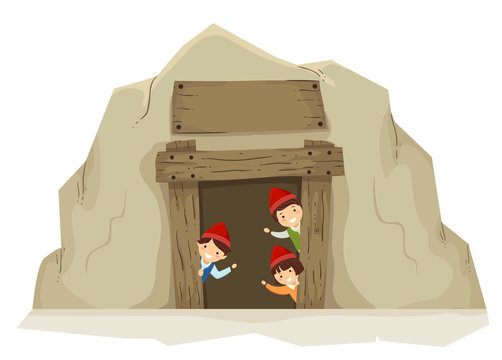 Stickman Kids Mining Entrance Illustration