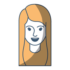 female face with long layered hairstyle in color sections silhouette vector illustration