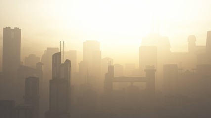 Fototapeta na wymiar Post Apocalyptic Heavily Air Polluted Smoggy Metropolis