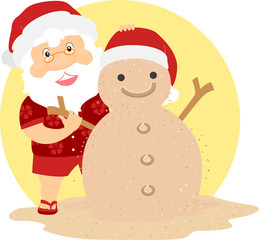 Obraz na płótnie Canvas Santa Xmas Snowman made from Sand Illustration