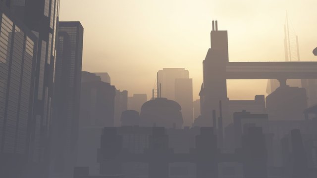 Post Apocalyptic Heavily Air Polluted Smoggy Metropolis