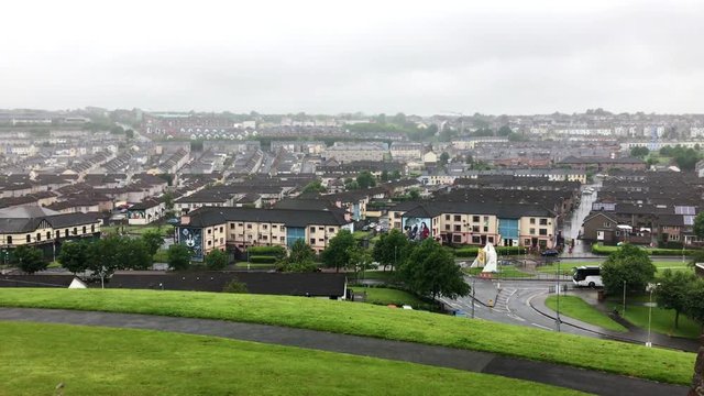 Establishing Daytime shot of the city of Derry in Ireland on overcast day
