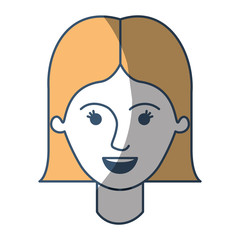 female face with short straight hairstyle in color sections silhouette vector illustration