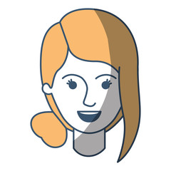 female face with collected hair and fringe in color sections silhouette vector illustration