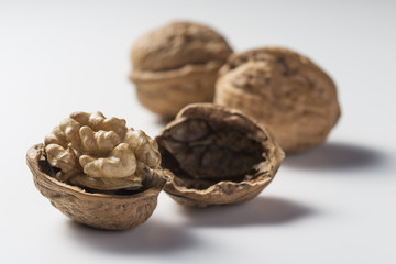 Whole and open walnut and kernel