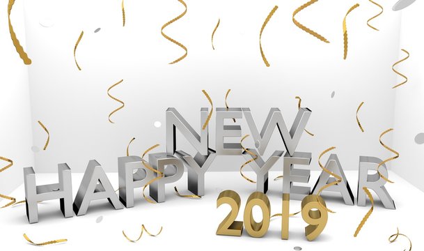 Happy New Year 2019 3D text