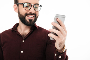 Fototapeta premium Close up portrait of a cheerful young man in eyewear