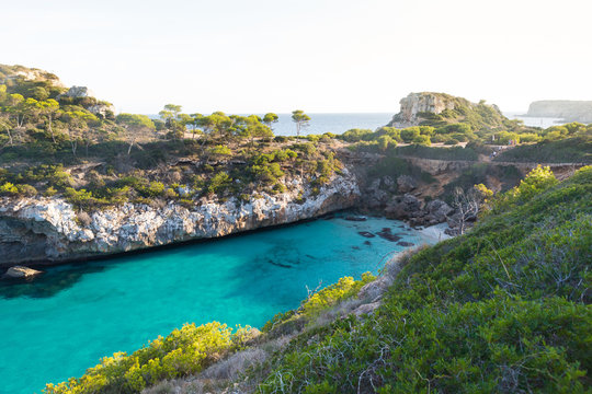 Beach with turquoise blue sea, Calo des Moro, Mediterranean Sea near Santanyi, Majorca, Balearic Islands, Spain, Europe