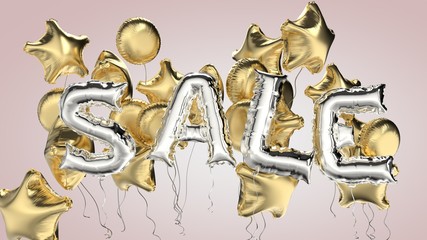 3d rendered SALE words foil balloons