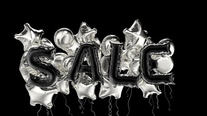 3d rendered SALE black silver words foil balloons