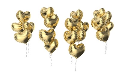 3d rendered gold heart foil balloons