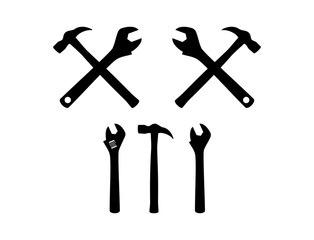 Various Hammer Mallet Construction and Wrench Tool Silhouette