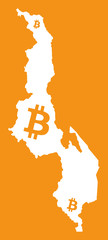 Malawi map with bitcoin crypto currency symbol illustration