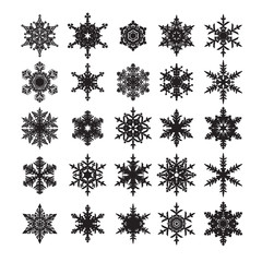 Set of snowflakes silhouette isolated on white background