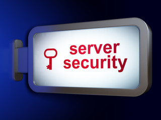 Safety concept: Server Security and Key on advertising billboard background, 3D rendering
