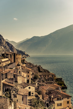 Shoreline at Limone Sul Garda, Lake Garda, Alps, Lombardy, Italy