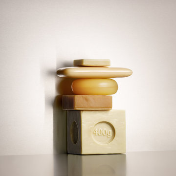 Different kind of soaps against white background