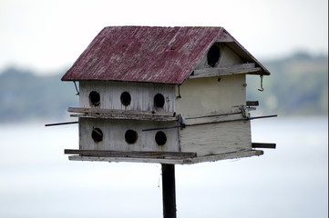 Big birdhouse with a red roof