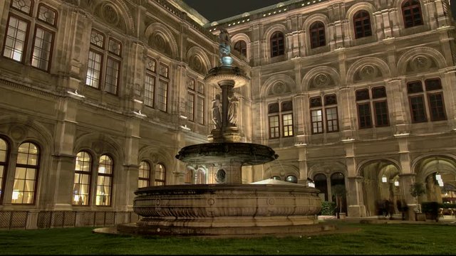 Vienna Time Lapse, Fountain, Opera, night, tracking shot