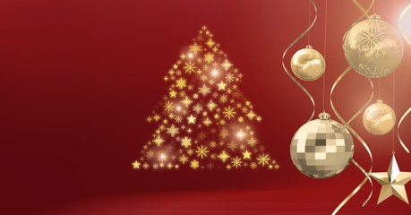 Fototapeta na wymiar Christmas bauble decorations and Snowflake Christmas tree