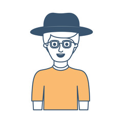 man half body with hat and glasses and t-shirt with short hair in color sections silhouette vector illustration