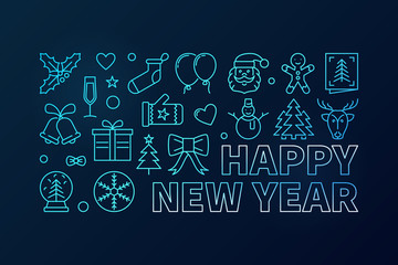 Happy New Year blue vector concept banner or illustration