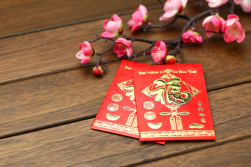 chinese new year red packet, the chinese text translation is happiness and goodluck