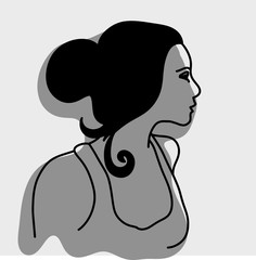 side view of sexy female model with shadow vector illustration sketch hand drawn with black curved lines isolated on gray background