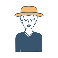 man half body with hat and sweater with short hair in color sections silhouette vector illustration