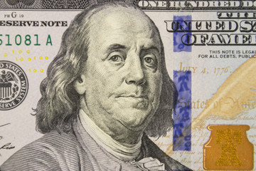 Macro shot of one hundred dollars bill