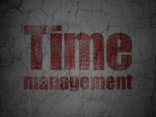 Time concept: Red Time Management on grunge textured concrete wall background