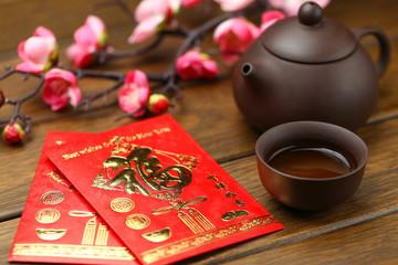 chinese new year red packet, the chinese text translation is happiness and goodluck